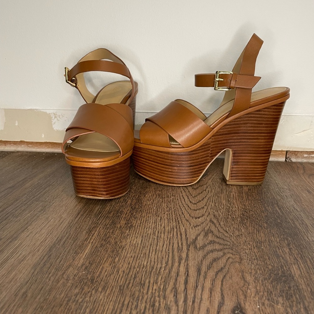 Michael Kors cognac leather platform sandal